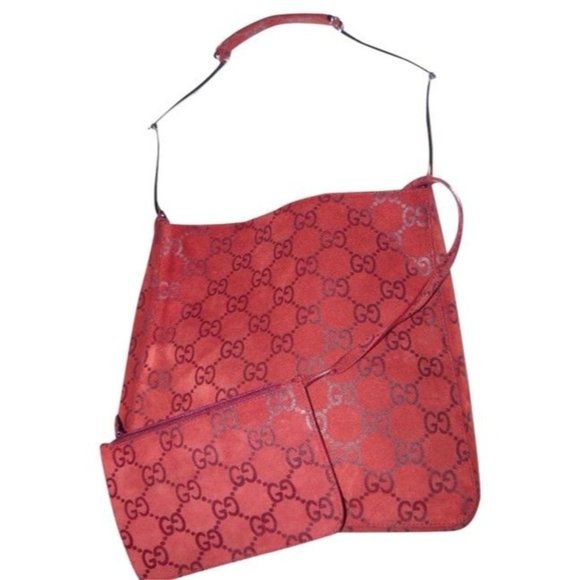 Gucci Vintage Red Suede And Leather With Embossed Large G - Picture 1 of 12